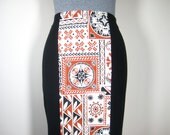 CENTER STRIPE MAXI - maxi skirt, pencil skirt, vintage fabric, black and white, patchwork, geometric print, tribal print, black and orange