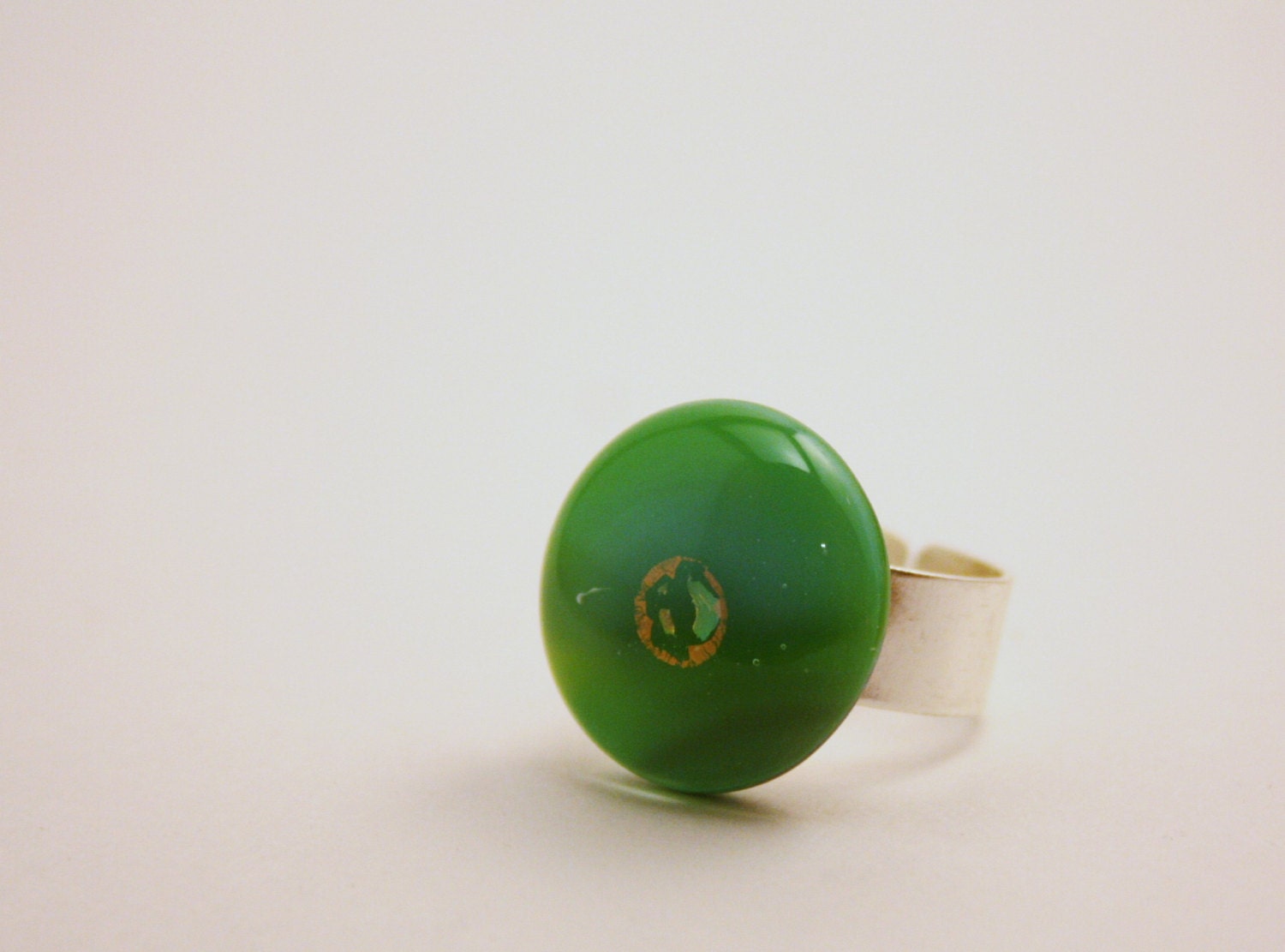 Modern Round Glass Adjustable Ring for her Earthy Green