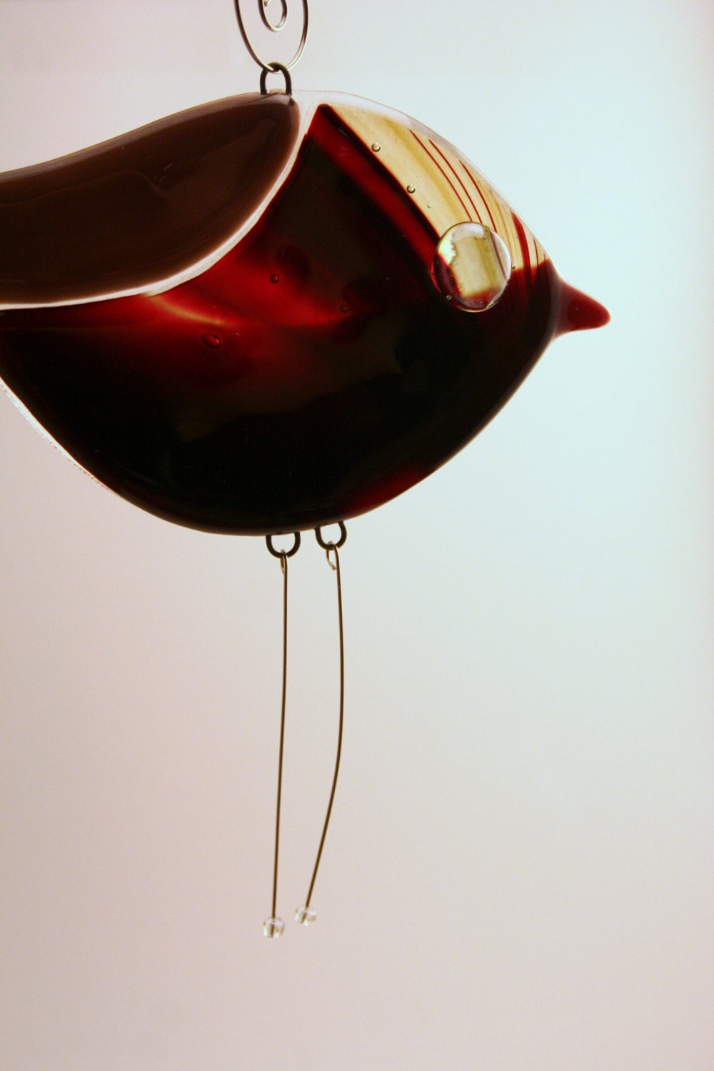 Burgundy Fused Glass Bird Ornament Suncatcher with Swingy Legs