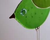 Spring Green Fused Glass Bird Ornament Suncatcher with Swingy Legs