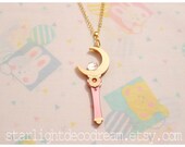 PRE ORDER Cosmic Crescent Moon Wand Sailor Moon Inspired Laser Cut Acrylic Necklace for Mahou Kei, Magical Girl Fashion