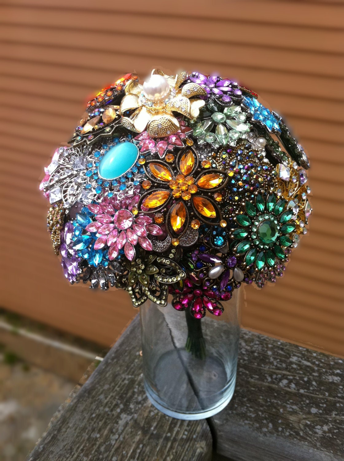 Large Colorful Wedding Brooch Bouquet - Blue, Pink, Green, Purple, Orange, Yellow, Red