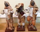 7 Vintage Dolls-  Paper Mache Mexican Folk Figurine Set
