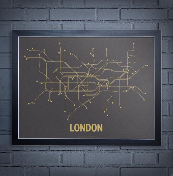 London Lineposter Screen Print - Dark Gray/Mustard