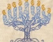 Delicate Menorah Embroidered Flour Sack Hand/Dish Towel