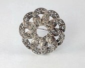 Vintage Sterling silver Hematite Flower Brooch