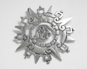 Large Vintage Sterling Taxco Mayan Calendar Pendant