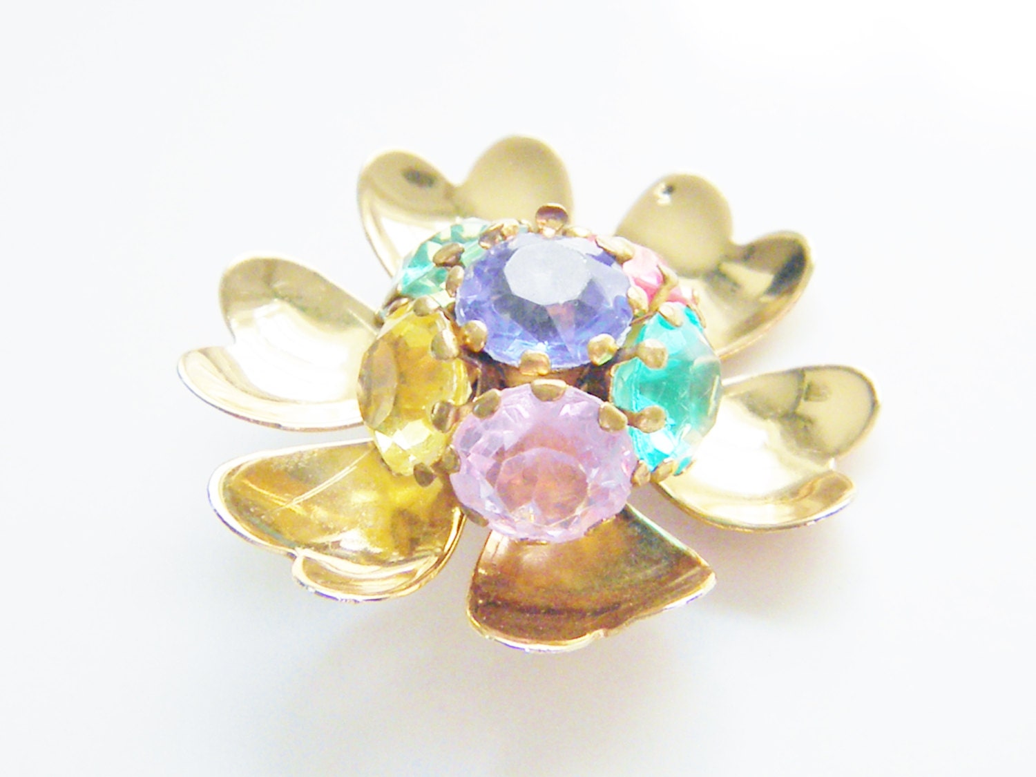 Vintage Coro Multi Color Pastel Rhinestone Brooch 40s
