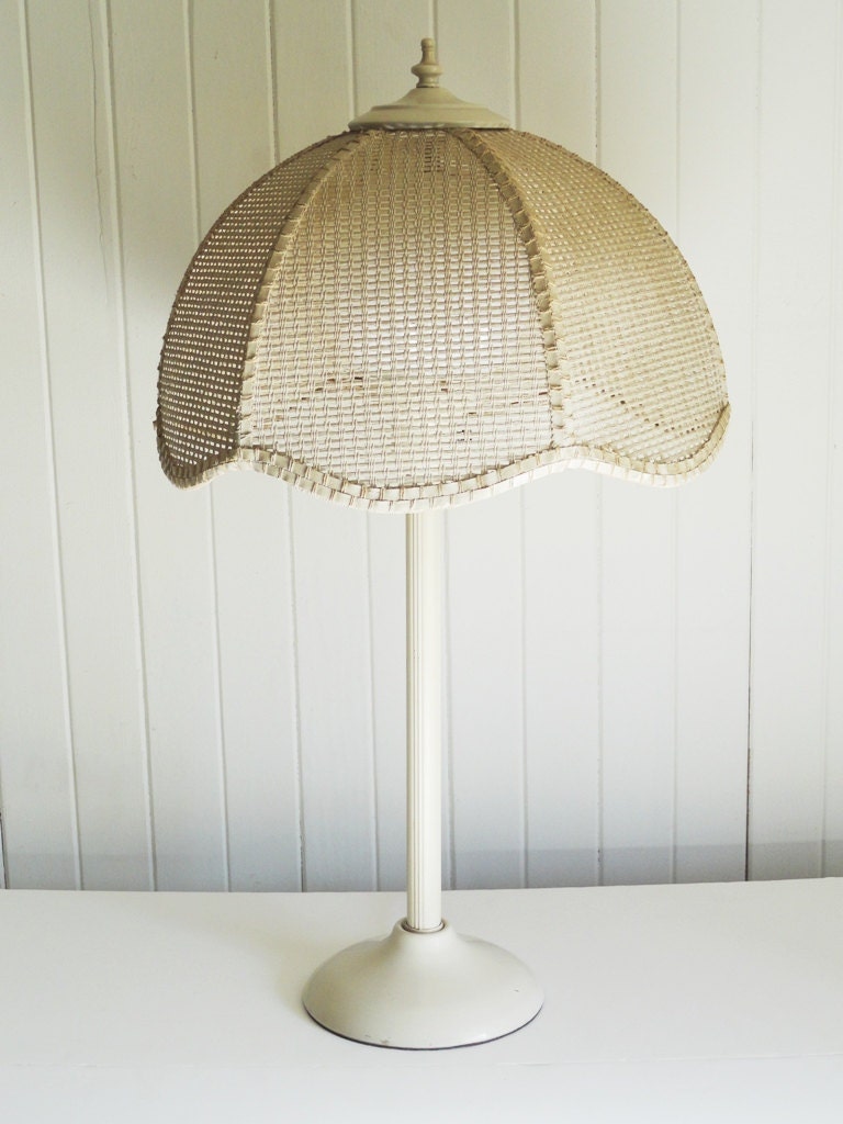 Vintage Wicker and Metal Lamps Cream Color Mod 60s