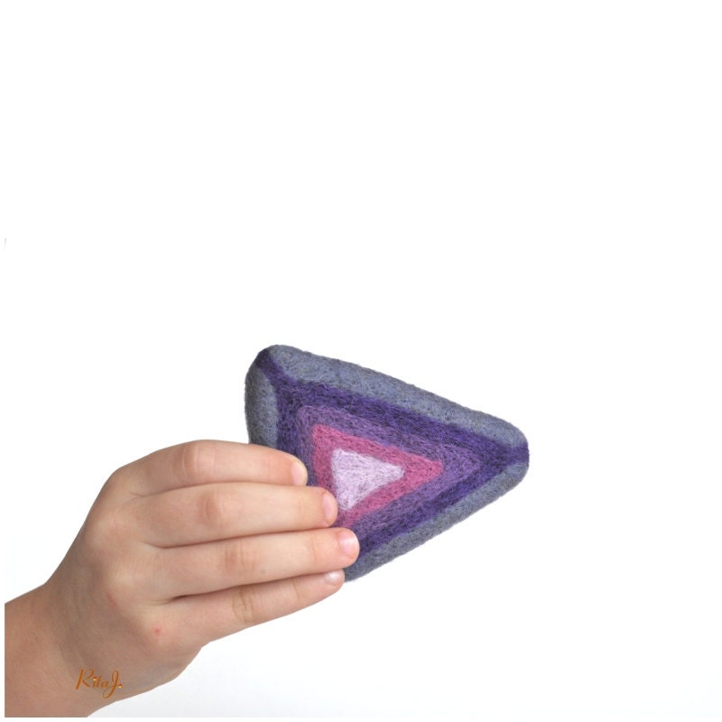 Felt triangle pin brooch - needle felt brooch -triangle- play - ready to ship