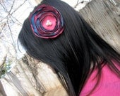 Dark Teal & Hot Pink Large Satin Flower Hair Clip
