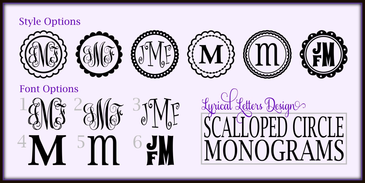 Scalloped Circle Monogram Car Decals- 6 Styles, 6 fonts, 49 colors to Choose From