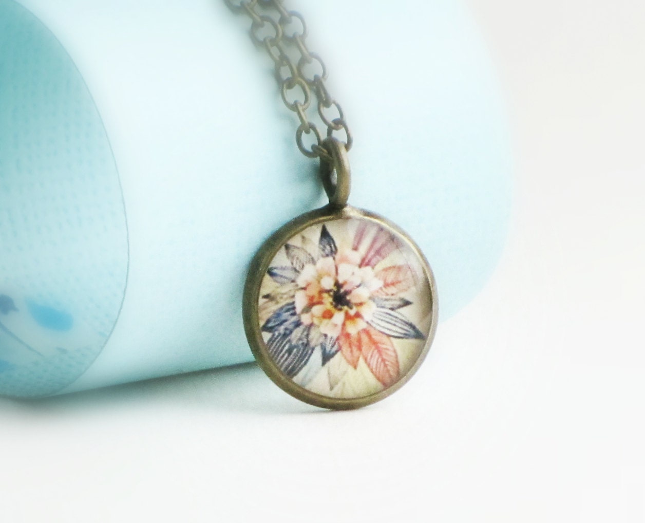 tiny Art Pendant / zinnia flower pendant / resin pendant / unique jewelry / small pendant / high fashion / abstract art jewelry
