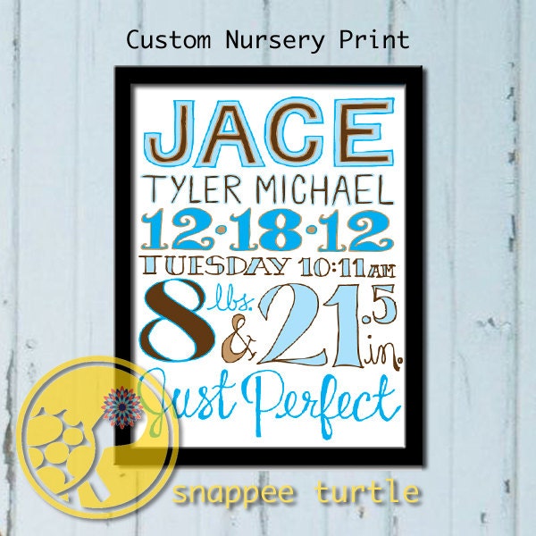 Custom 8x10 Nursery Art Print, all hand drawn typography
