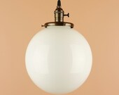 Pendant Light - X Large 10 inch White Milk Glass Globe - Antique Reproduction Wire - Handfinished in Oil Rubbed Bronze