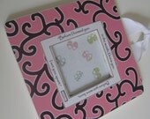 Baby Frame - 8x8 - Pink and Espresso - Swirls and Baby Shoes with Bible Verse