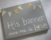 Nursery Wall Art -  Grey Hand-painted Canvas w/Bible Verse & Your Choice of Pennants - 12 x 16
