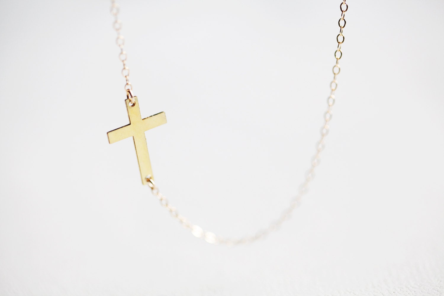 Sideways Cross Necklace - gold side cross pendant 14k gold filled jewelry, popular and trendy little trinket