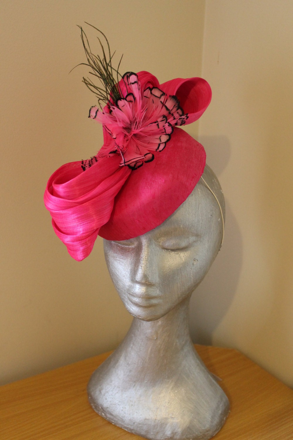 TAYLOR hot pink silk abaca hat with feather details