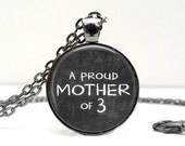Proud Mom Necklace Mother of Three Chalk Board Necklace Glass Dome Art Picture Pendant Photo Pendant Handcrafted Jewelry by Lizabettas