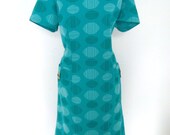 ORIGINAL Vintage 60s 70s Mod Scooter shift  Dolly hippie dress 8 10 Aqua blue green spots psychedelic M