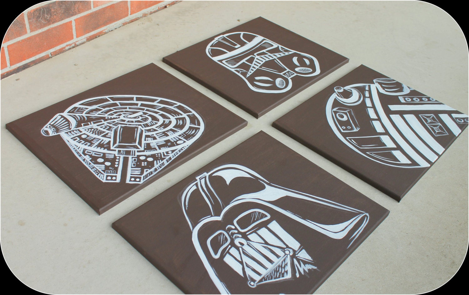 star wars art . 4 -16x20's . hand painted originals .