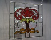 Beveled stained glass window panel Victorian red stained glass panel window hanging clear flower