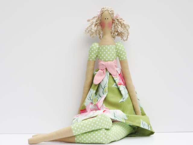 Fabric doll blonde cloth doll art doll cute stuffed doll rag doll shabby chic gift for girls - Mothers day gift, birthday gift for girl