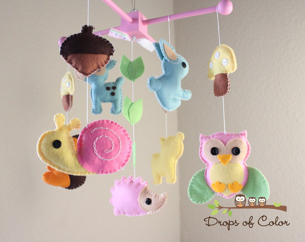 Baby Crib Mobile - Baby Mobile - Decorative Baby Nursery Crib Mobile - "Forest Little Creatures" Design (pick your colors)