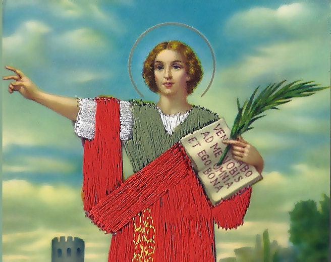 SILK EMBROIDERED Vintage Post Card, Saint Stephen, 1960s