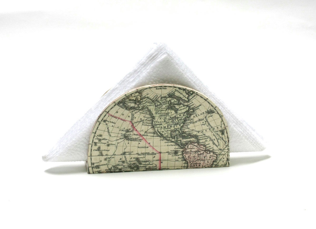 Antique Map Napkin holder,  Napkin Box, Hostess gift, Decoupage Napkin Box, Vintage World map, Cottage chic,  Country - MyHouseOfDreams