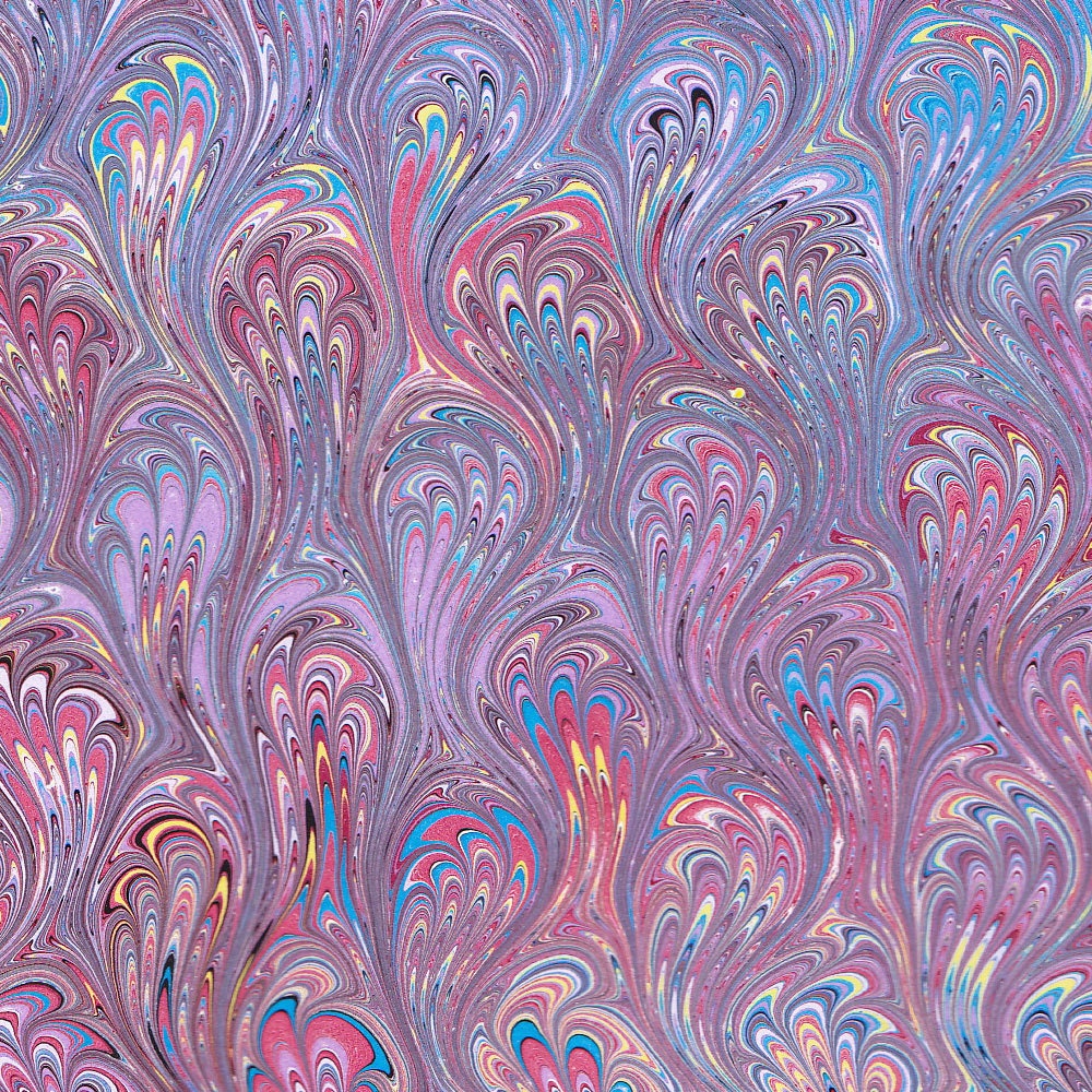 Marbled Paper for bookbinding and paper crafts, mini peacock pattern, vintage rose and blue, 19"x25"