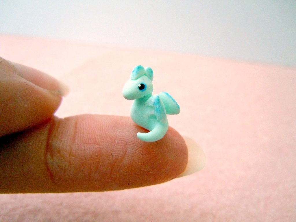 Tiny dragon in light mint green - micro pocket dragon