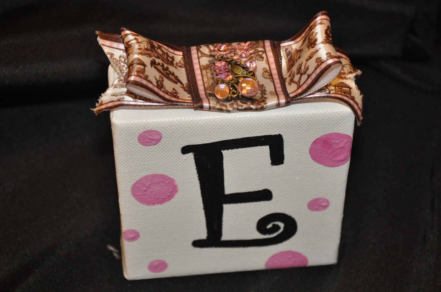 Letter E - White with Black E and polka dots
