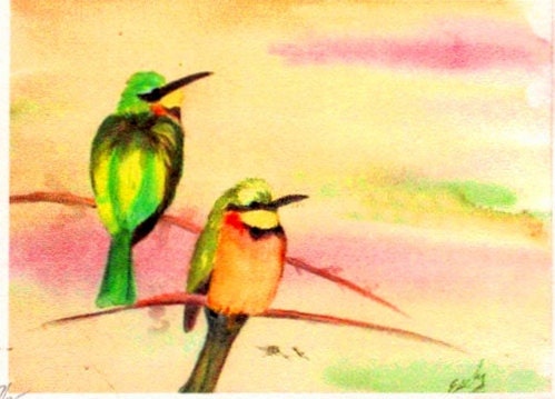The Bee Eaters   a watercolor painting