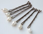 12 freshwater large ivory rice pearl silver hair grips / pins for wedding or prom