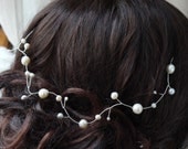 pearl hair vine - ivory freshwater pearls bridal wedding Grecian hair garland