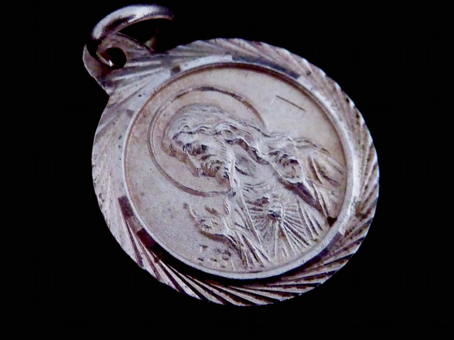 Vintage Sterling Silver Crowned Lady Child Jesus Catholic Religious Charm or Medal 17344