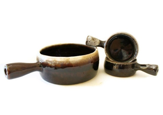 Drip Brown Soup Tureen and Bowls