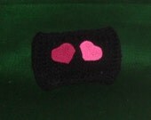 Black Knit Ear Warmer with 2 Hand Crocheted  Heart Accents. Valentine Day Headband. Great Gift idea.