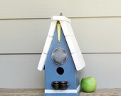 Slate Blue Birdhouse, Shabby Chic Birdhouse, One of a Kind Birdhouse, Recycled Utensils, Reclaimed Wood, Decorative or Outdoor Birdhouse