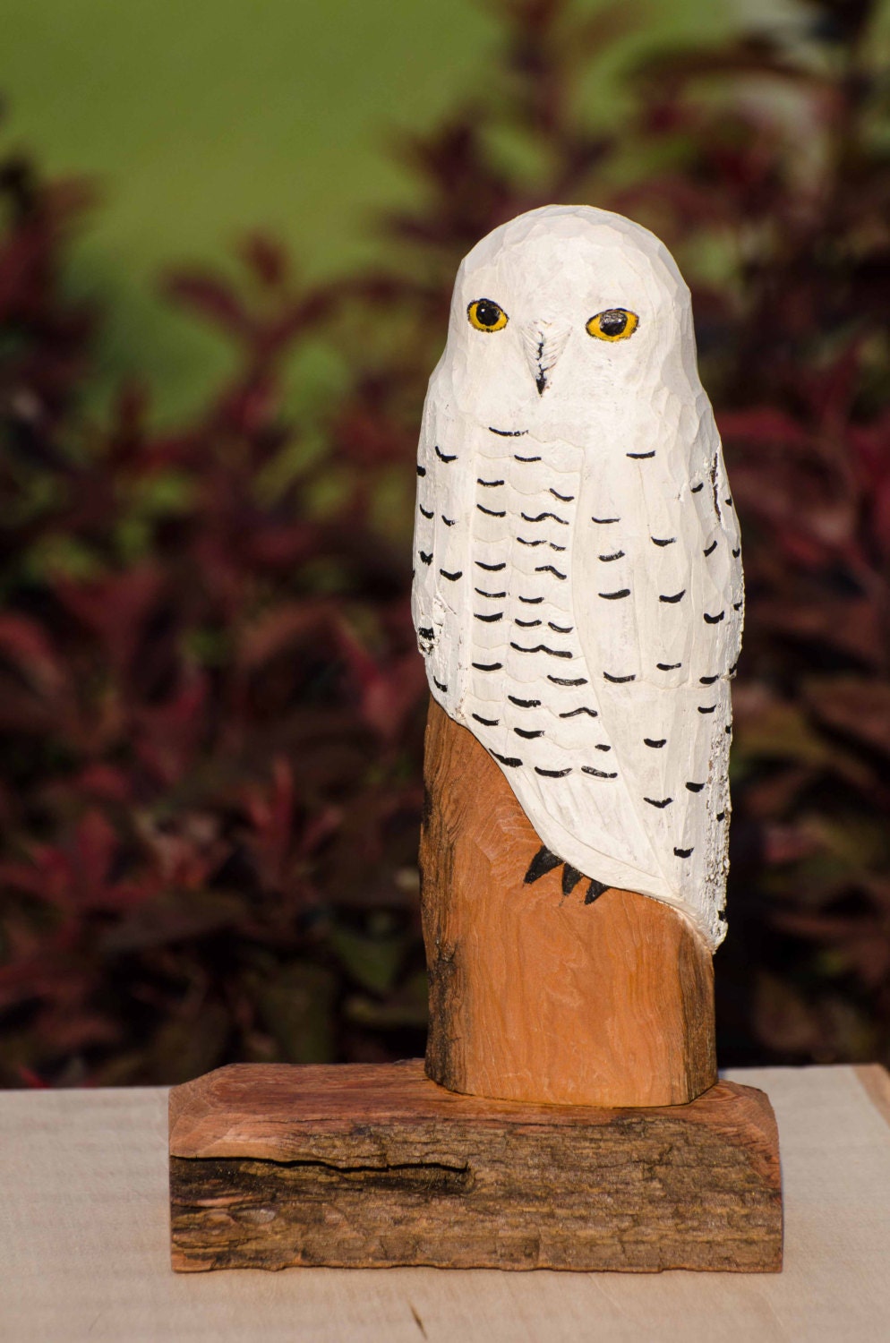 Hand Carved Rustic Cottonwood Bark Snowy Owl--shelf decor