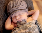 Newborn Hat and Bow Tie Set, Baby Newsboy Cap, Newborn Photo Prop, Newborn Crochet Hat