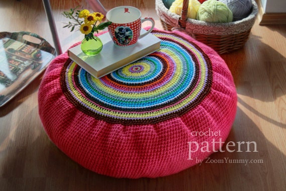 Crochet Pattern Colorful Crochet Floor Cushion (Pouf)