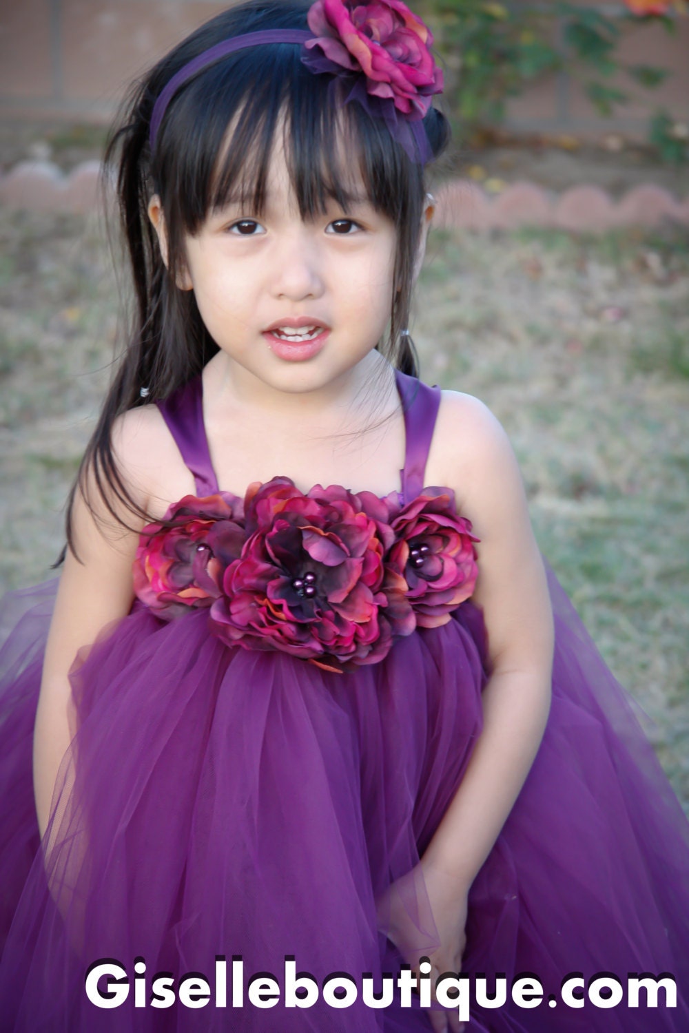 Flower girl dress Plum TuTu Dress with Peony, baby tutu dress, toddler tutu dress, wedding, birthday, Newborn, 2t,3t,4t,5t