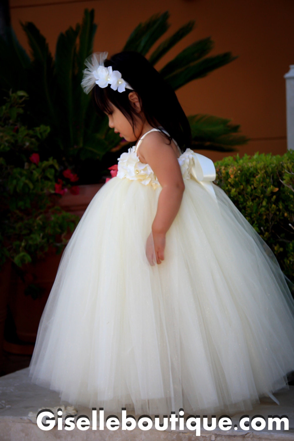 Flower girl dress Ivory Shimmery . baby tutu dress, toddler tutu dress, wedding, birthday, Newborn, 2t,3t,4t,5t