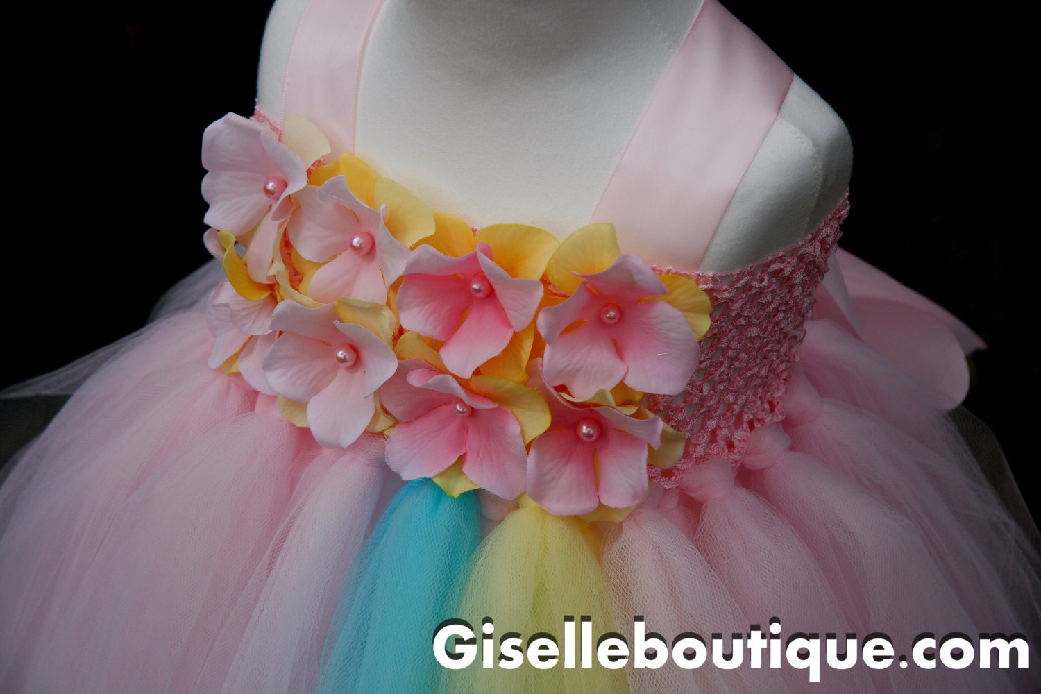 Flower girl dress Light Pink and Yellow Flowers Tutu Dress.baby tutu dress, toddler tutu dress, wedding, birthday, Newborn, 2t,3t,4t,5t