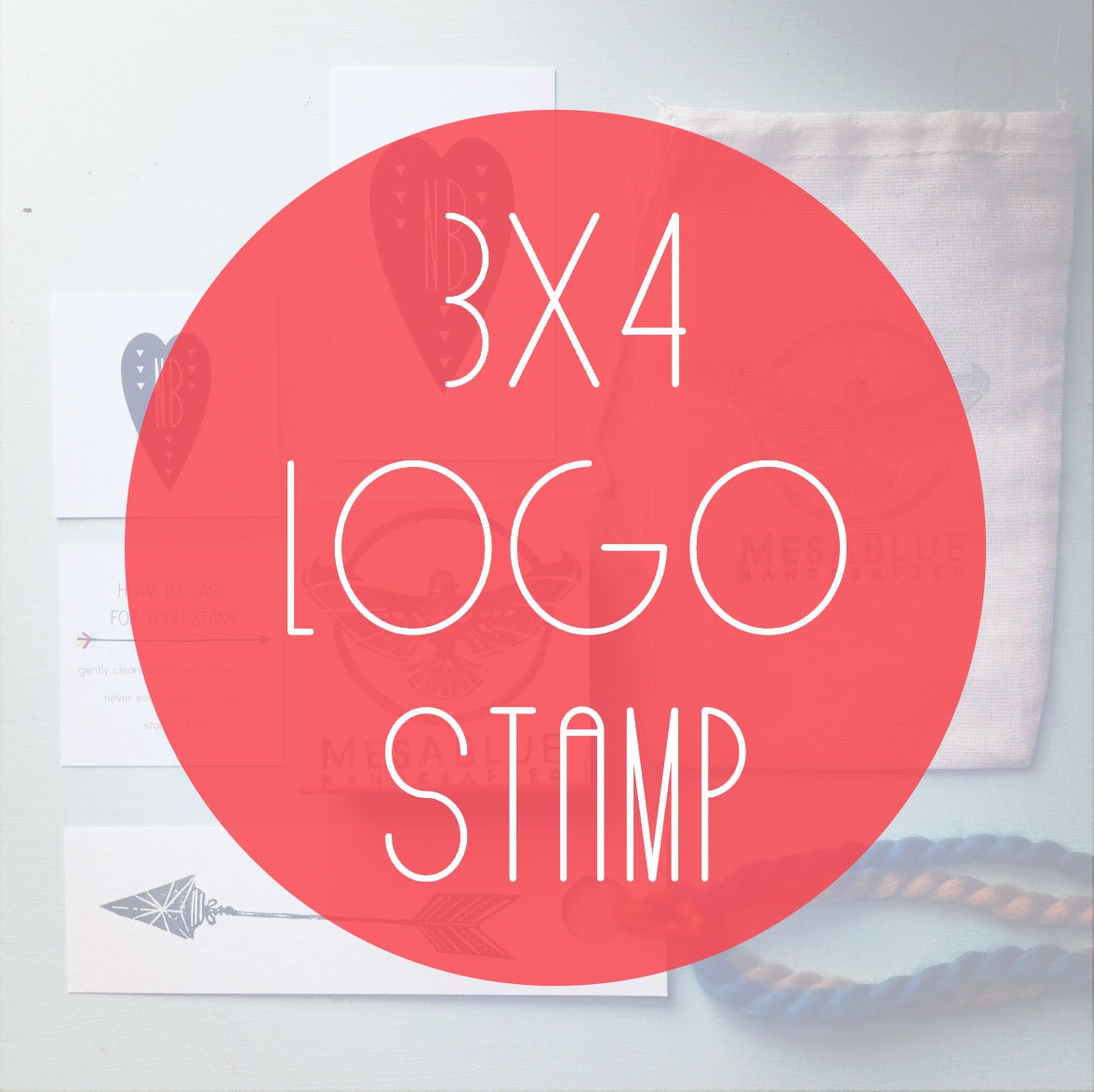 Custom logo rubber stamp, hand carved (3x4) with muslin bag