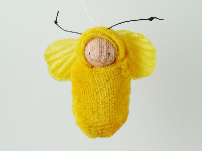 Fairy baby ornament yellow miniature doll