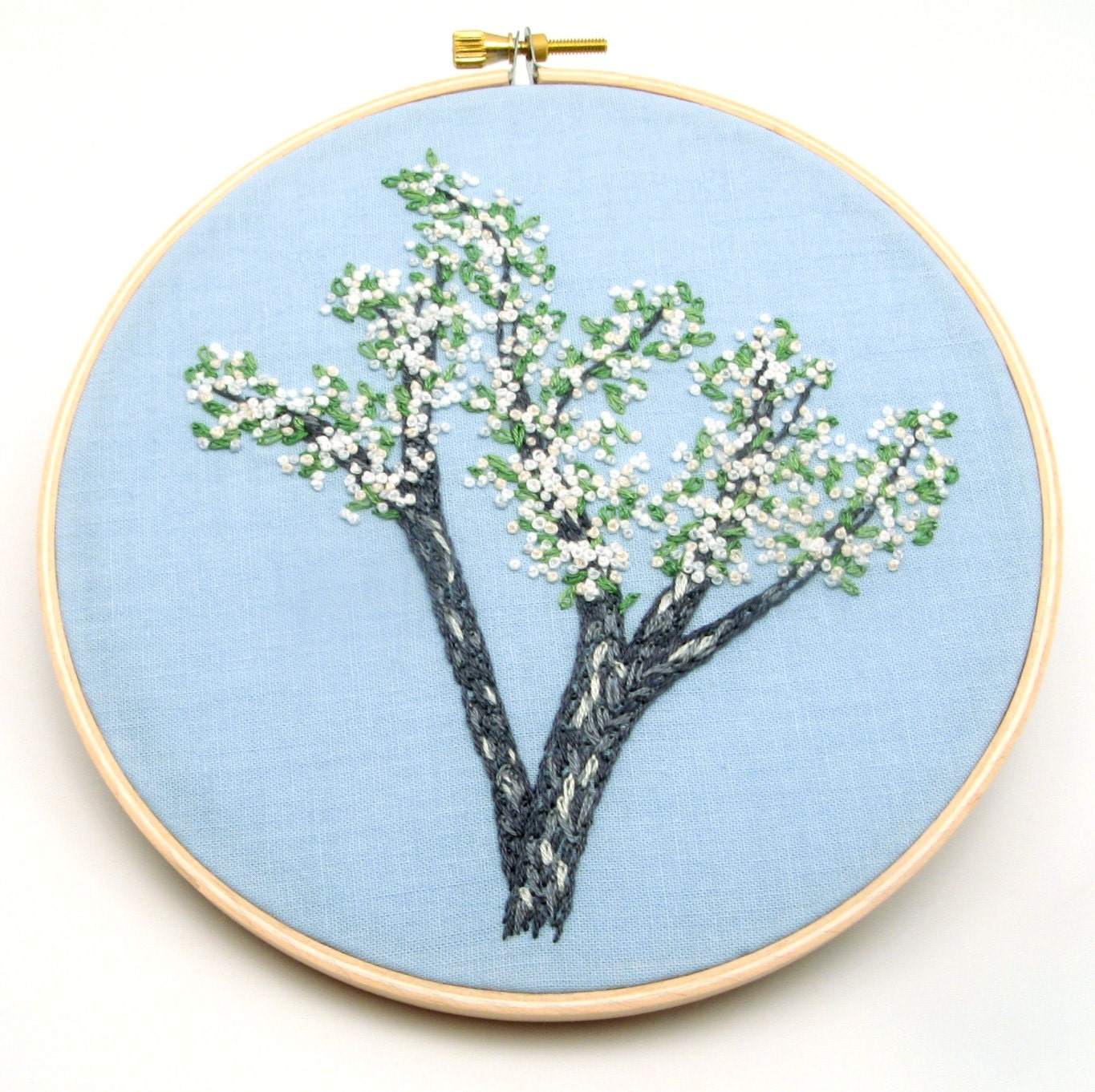 Dogwood Blossoms Hand Embroidery, Hand Stitched Embroidery Hoop Art, White Spring Flowers